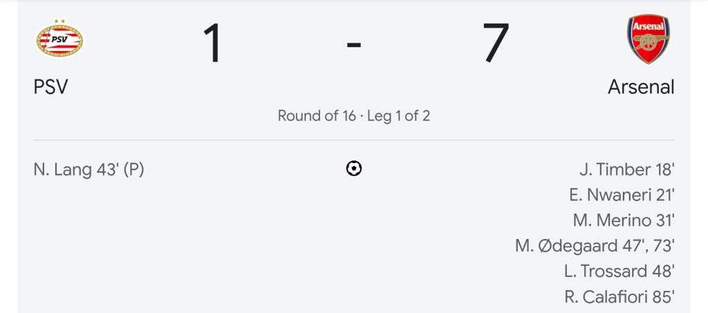 Uefa Champions League: Arsenal'S Historic Victory Over Psv Eindhoven 1 Psv Eindhoven
